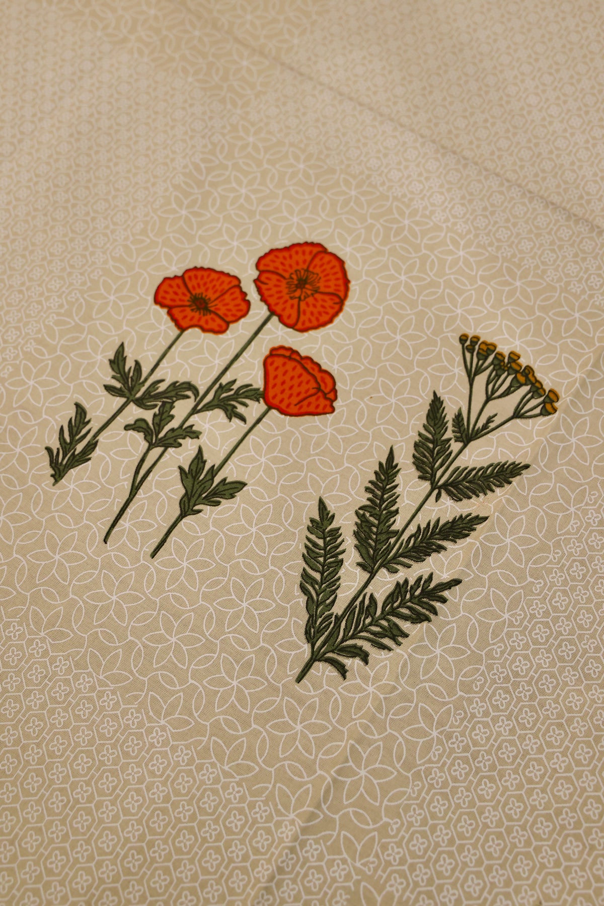 Botanical Poppy Sanganeri Print Cotton Bedsheet Red & Green Floral King Size