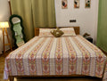 Sanganeri Block Print Cotton Bedsheet - Ivory Floral Vase