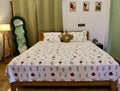 Ditsy Wildflower Sanganeri Print Cotton Bedsheet Red & Yellow Minimalist King Size