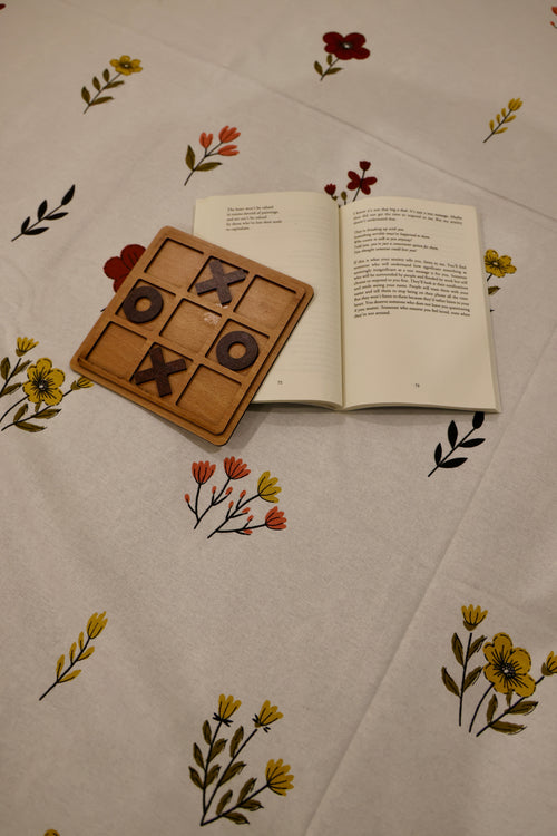 Ditsy Wildflower Sanganeri Print Cotton Bedsheet Red & Yellow Minimalist King Size