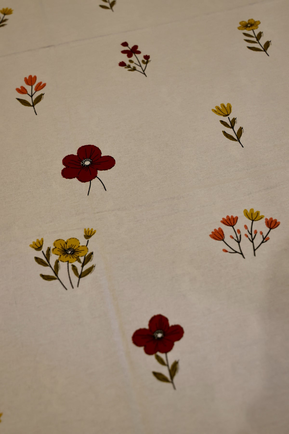 Ditsy Wildflower Sanganeri Print Cotton Bedsheet Red & Yellow Minimalist King Size