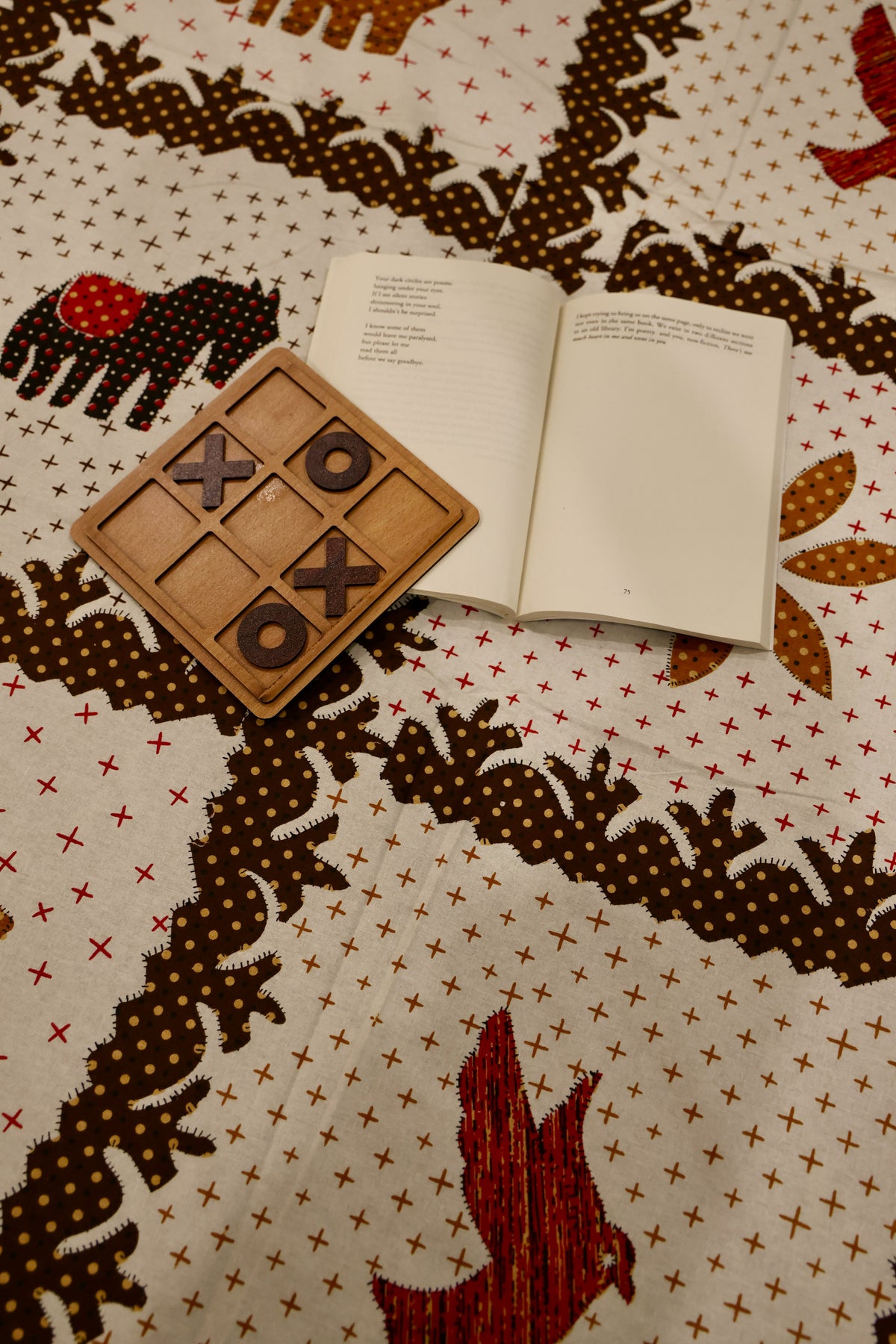 Folk Animal Patchwork Sanganeri Print Cotton Bedsheet Brown & Earthy Red King Size