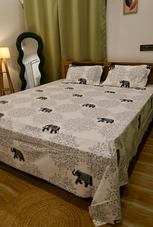 Botanical Marigold Sanganeri Print Cotton Bedsheet Yellow & Green Floral King Size