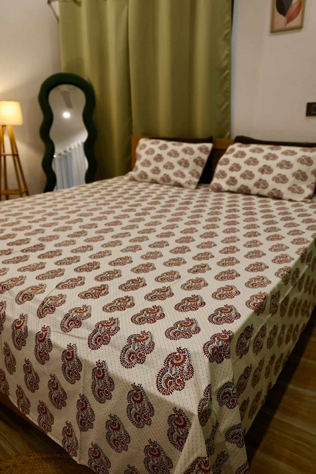 Royal Elephant Sanganeri Print Cotton Bedsheet Navy & Grey Medallion King Size