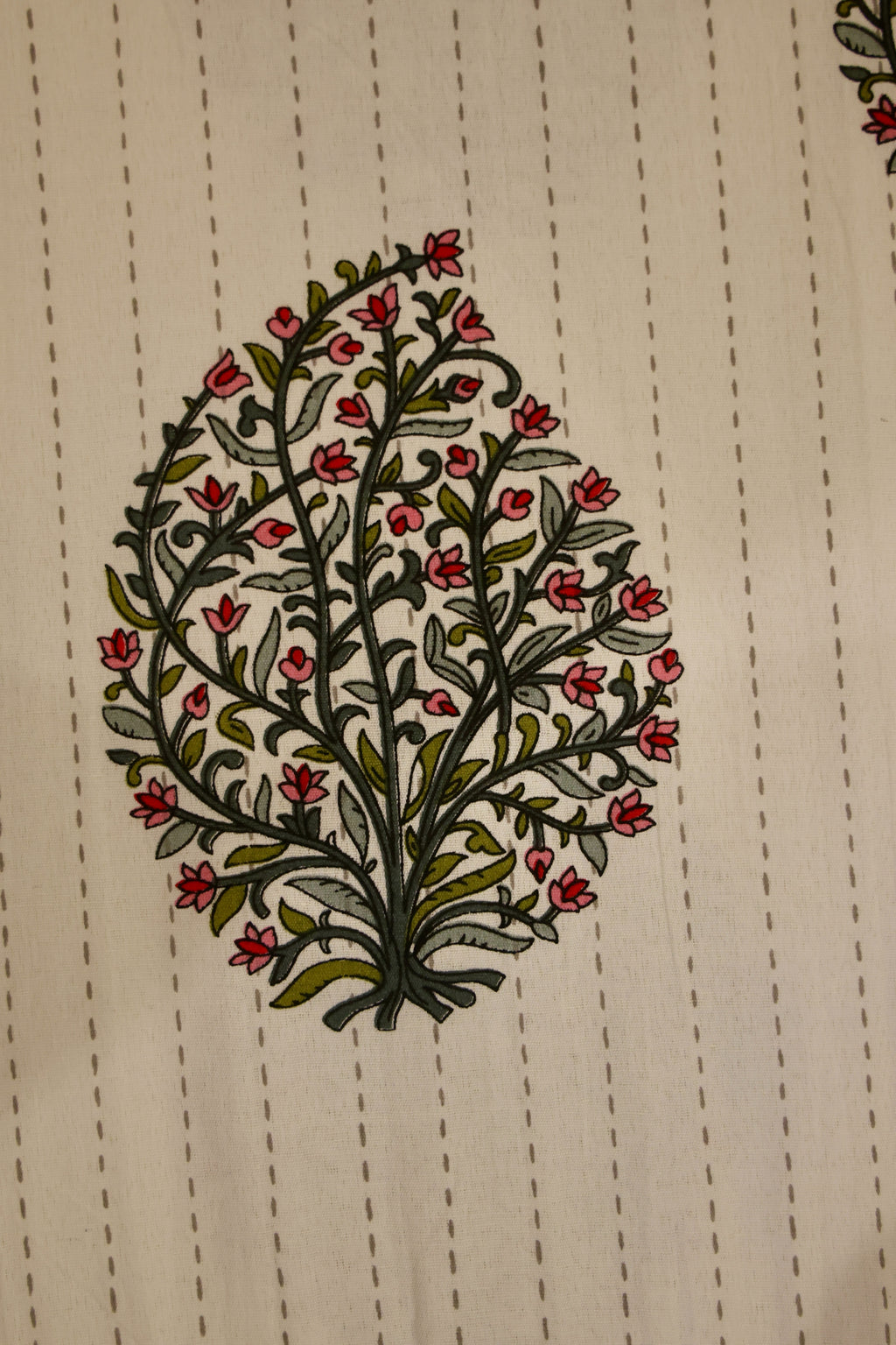 Floral Tree of Life Sanganeri Print Cotton Bedsheet Pink & Green King Size