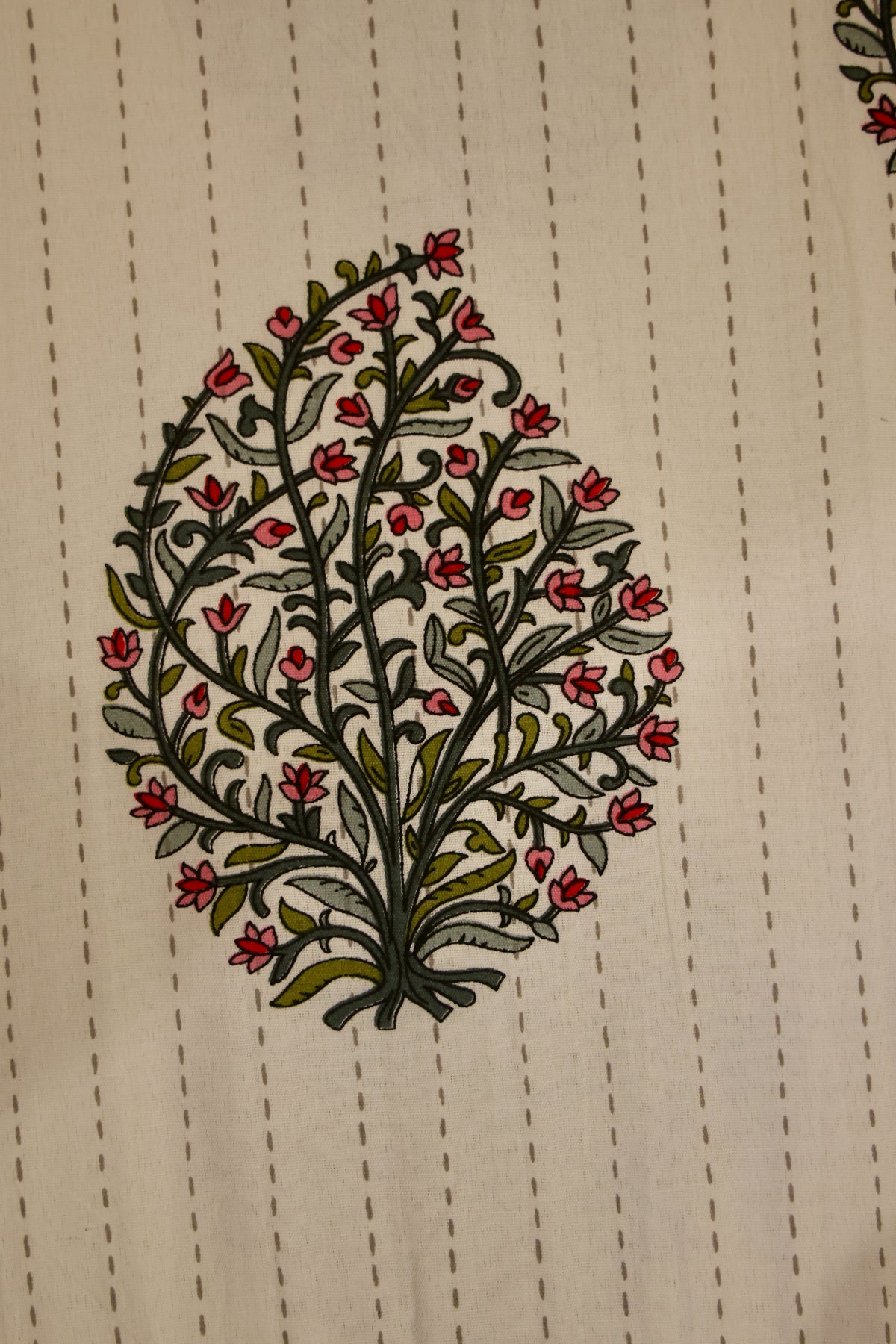 Floral Tree of Life Sanganeri Print Cotton Bedsheet Pink & Green King Size
