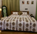 Floral Urn Sanganeri Print Cotton Bedsheet Grey & Brick Red King Size