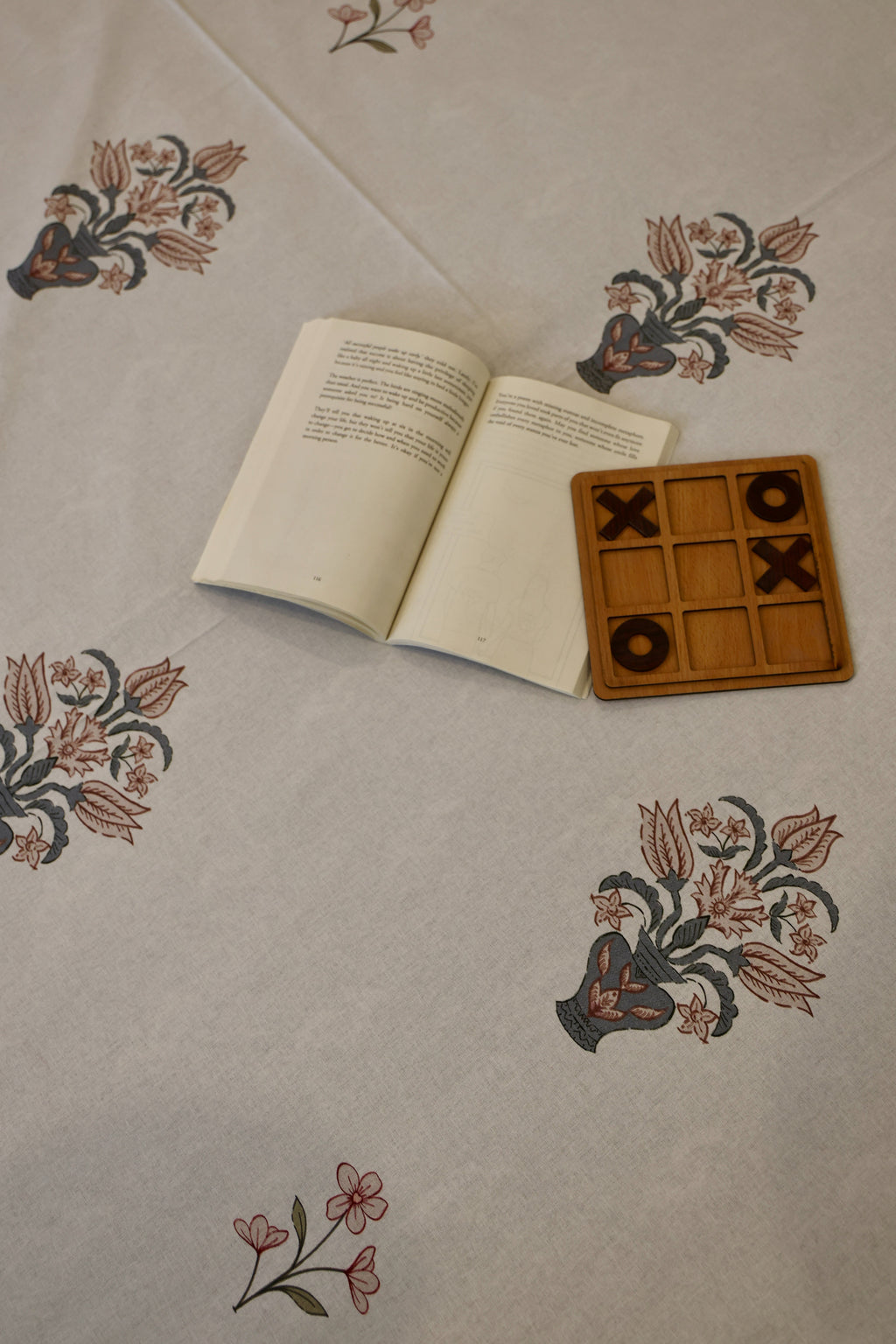 Floral Urn Sanganeri Print Cotton Bedsheet Grey & Brick Red King Size